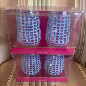Two Sets of Lilly Pulitzer Acrylic Wine Glass Set with Blue Pattern - NWT
